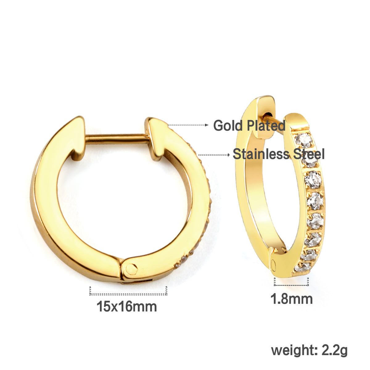 Boucles d'oreilles brillantes rondes dorée