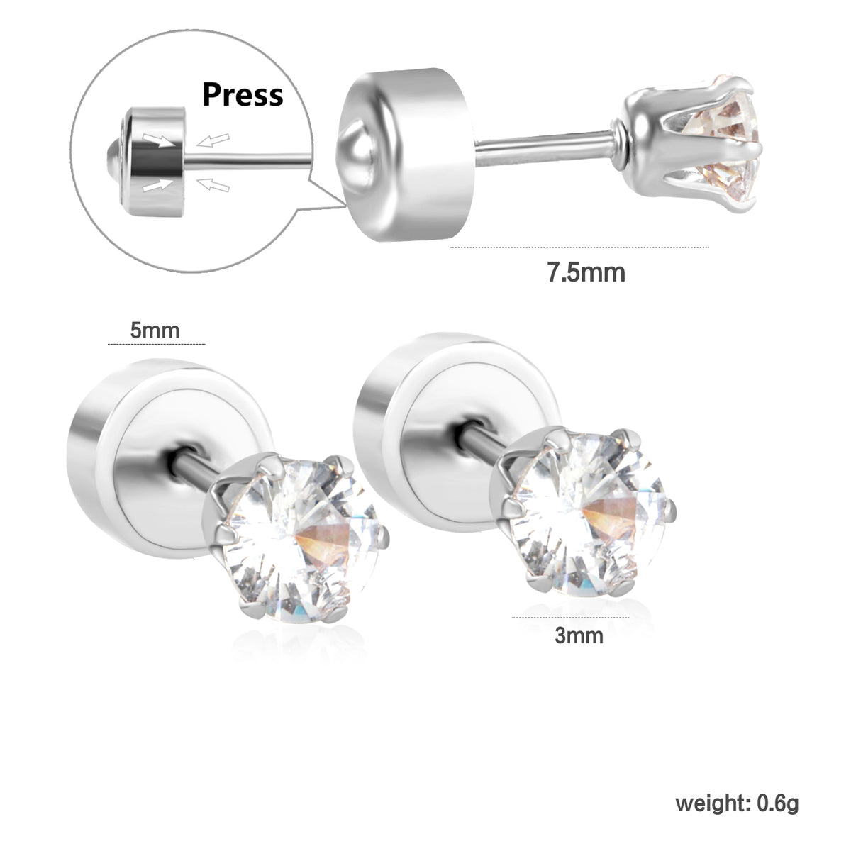 Boucles d'oreilles diamant argenté