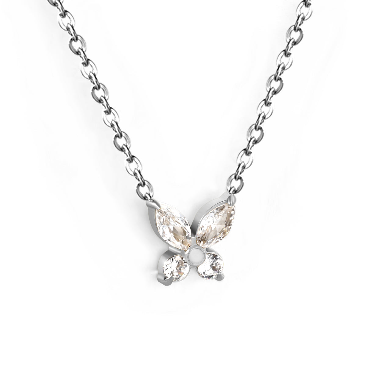 Collier papillon en diamant argenté