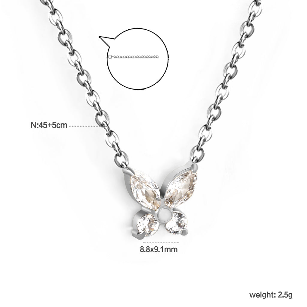 Collier papillon en diamant argenté