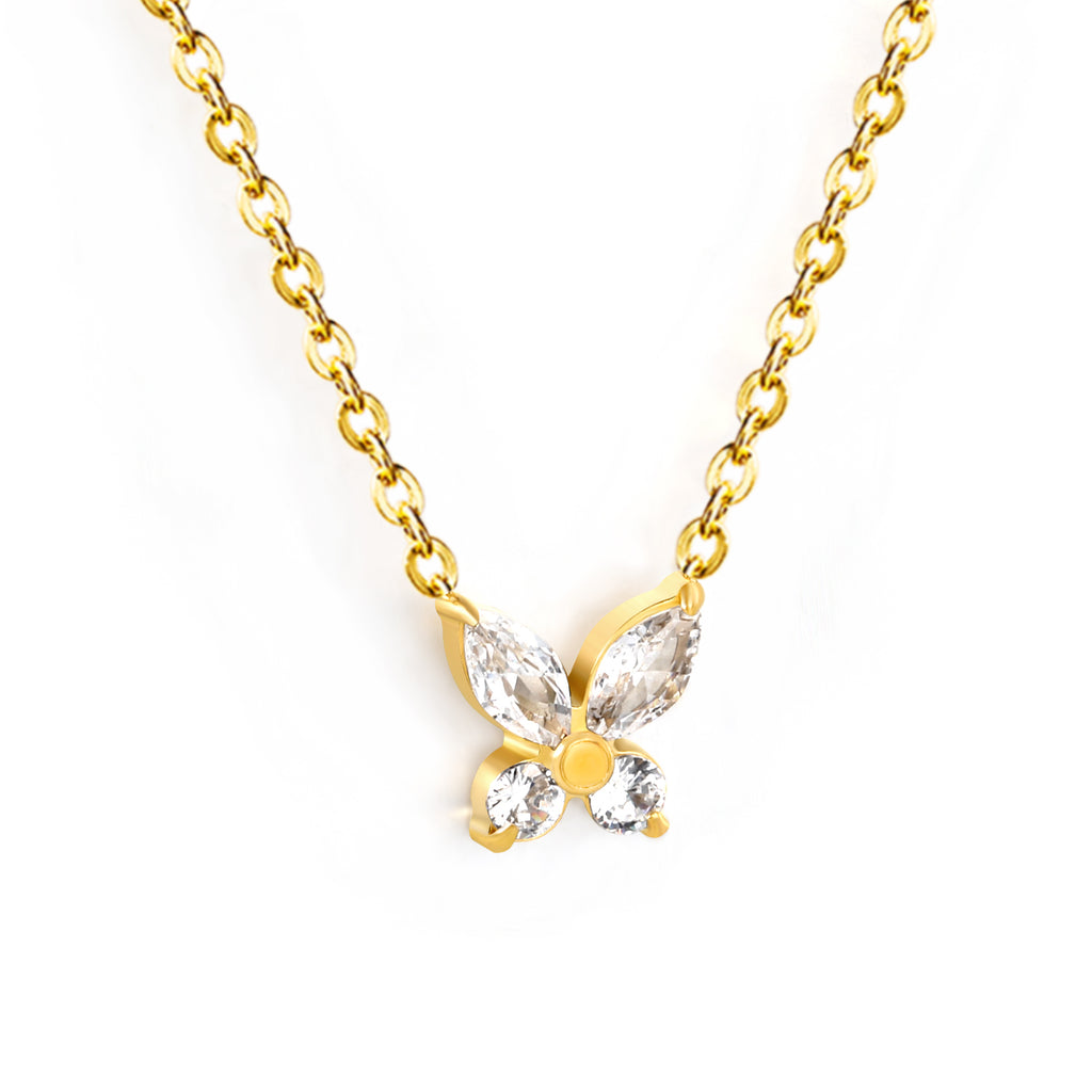 Collier papillon en diamant dorée