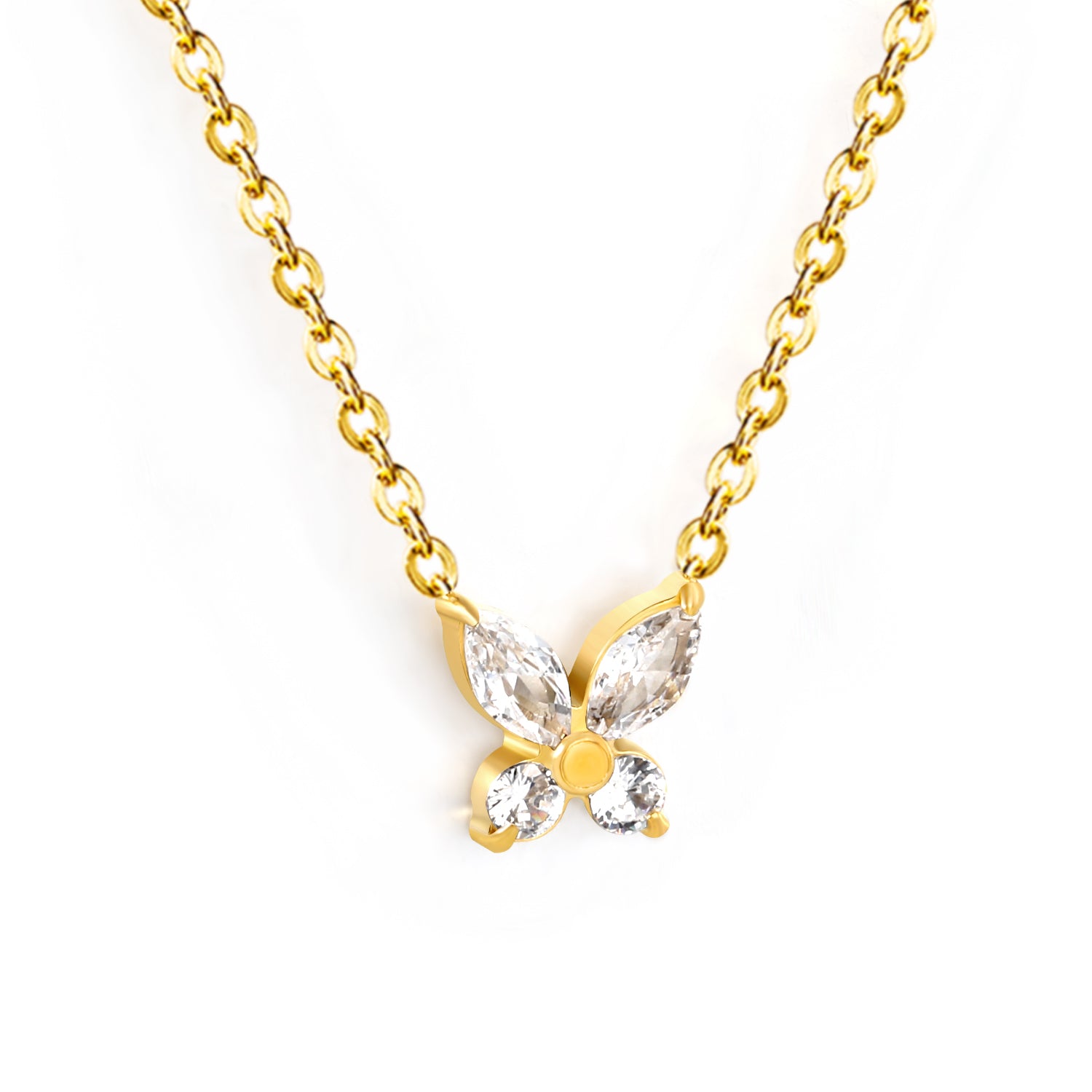 Collier papillon en diamant dorée